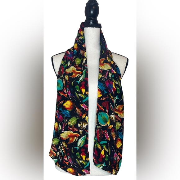 CASCA SCARFS 100% Silk Rectangle Scarf Colorful Tropical Fish Print 55” x 13.5” - Picture 1 of 5